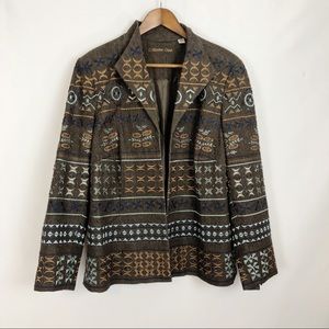 Coldwater Creek Blazer Beaded Embroidered Open Front Brown Size W18